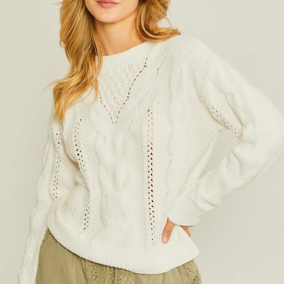Love Tree Sweaters - Chantel Chenille Sweater Top - IVORY / Large / NWOT